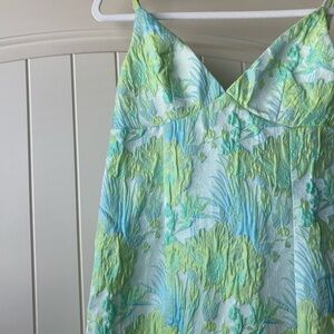NWT Lulus Neon Green & Teal Floral Print Spaghetti Strap Dress - Medium